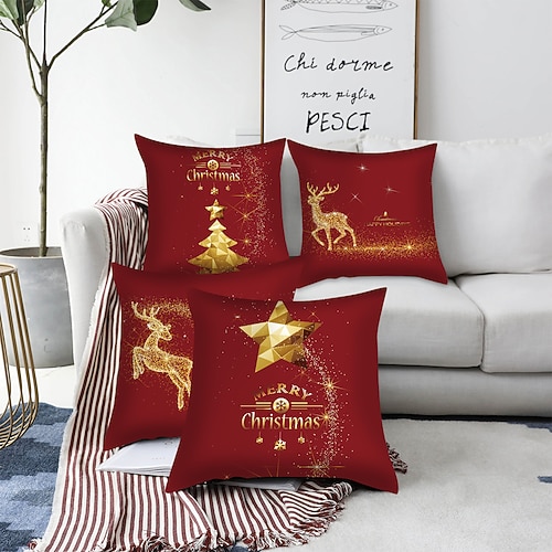 

Christmas Double Side Throw Pillow Cover 4PC Soft Decorative Square Cushion Case Pillowcase for Bedroom Livingroom Sofa Couch Chair Superior Quality Machine Washable