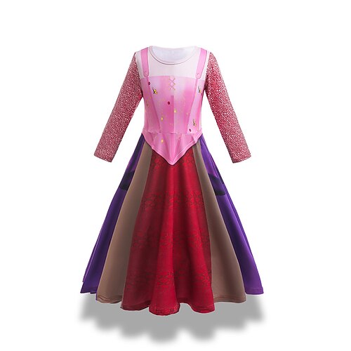

Kids Girls' Hocus Pocus Dress Sequin Party Dress Performance Crewneck Wine Maxi Long Sleeve Costume Sweet Dresses Spring Fall Slim 3-8 Years