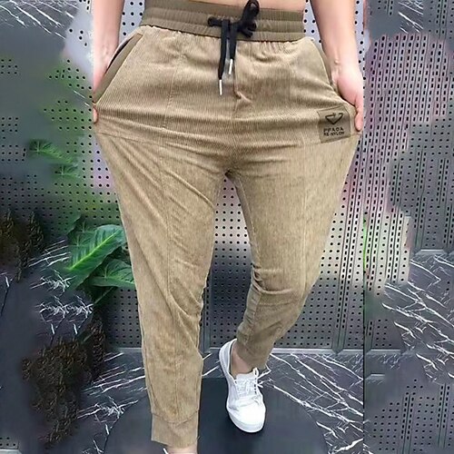 

Men's Corduroy Pants Trousers Casual Pants Pocket Drawstring Elastic Waist Letter Breathable Soft Daily Streetwear Fashion Chic & Modern Khaki Red Micro-elastic / Spring