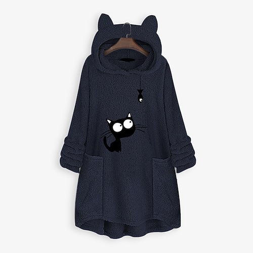 

Inspired by Animal Cat Sweatshirt Cat Ear Fleece Hoodie Anime Side Pockets Teddy Plain Button Hoodie For Women's Adults' Hot Stamping Flannel Casual Daily