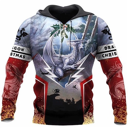 

Men's Pullover Hoodie Sweatshirt Red Hooded Dragon Graphic Prints Print Daily Sports 3D Print Basic Streetwear Designer Spring Fall Clothing Apparel Hoodies Sweatshirts Long Sleeve