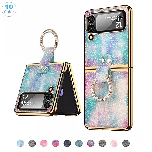 

Phone Case For Samsung Galaxy Flip Z Flip 4 Bumper Frame Dustproof Kickstand Solid Colored PC PU Leather