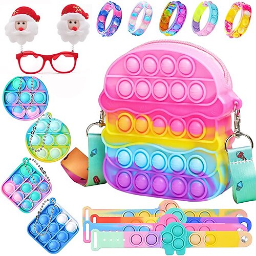 

Wajetor Pop Fidget Girl shoulder bag toy set mini pop Push Bubble toy set stress relief wristband toy set for 15 children