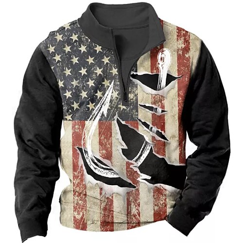 

Men's Zip Up Sweatshirt Pullover Red Half Zip Graphic Prints National Flag Zipper Print Daily Sports 3D Print Designer Casual Big and Tall Clothing Apparel Hoodies Sweatshirts Long Sleeve