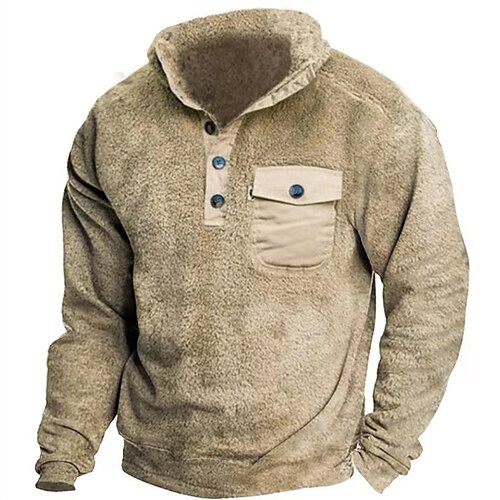 

Men's Sweatshirt Pullover Green Black Blue Khaki Gray Henley Solid Color Casual Daily Sports Boho Streetwear Designer Fall & Winter Clothing Apparel Hoodies Sweatshirts