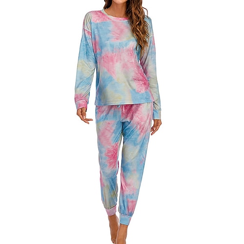 

Women's Loungewear Sets Nighty 2 Pieces Tie Dye Sport Simple Comfort Home Daily Going out Polyester Breathable Crew Neck Long Sleeve T shirt Tee Pant Pocket Fall Spring Green Blue