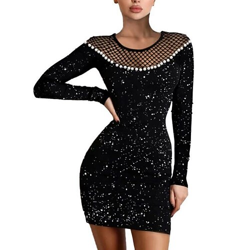 

Women's Holiday Dress Bodycon Sheath Dress Black Long Sleeve Pure Color Mesh Winter Fall Autumn Crew Neck Party Winter Dress Fall Dress Slim 2022 S M L XL 2XL 3XL