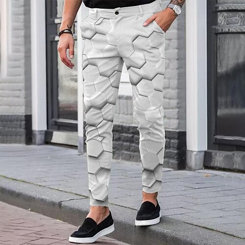 

Men's Chinos Slacks Jogger Pants 3D Print Comfort Soft Office Business Streetwear Casual Khaki White Inelastic / Spring