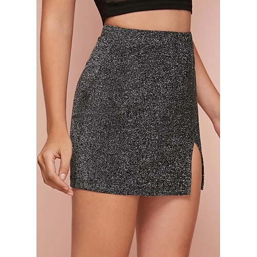 

Women's Skirt Bodycon Mini Polyester Grey Black Skirts Split Fashion Office / Career Daily S M