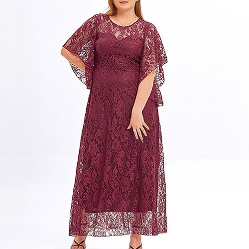 

Women's Plus Size Party Dress Solid Color Crew Neck Half Sleeve Winter Fall Elegant Formal Sexy Maxi long Dress Formal Party Dress / Lace Dress