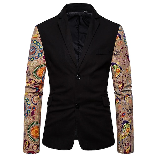 

Men's Fashion Blazer Regular Standard Fit Patchwork Single Breasted Two-buttons Black 2022