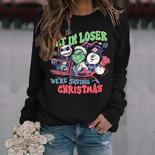 

Women's Sweatshirt Pullover Streetwear Black Red White Graphic Christmas Round Neck Long Sleeve S M L XL 2XL