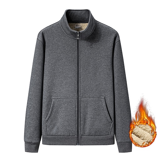 

Men's Sherpa Full Zip Hoodie Jacket Black Blue Light Grey Dark Gray Standing Collar Solid Color Work Casual Daily Cotton Fleece Basic Streetwear Casual Winter Fall Clothing Apparel Hoodies