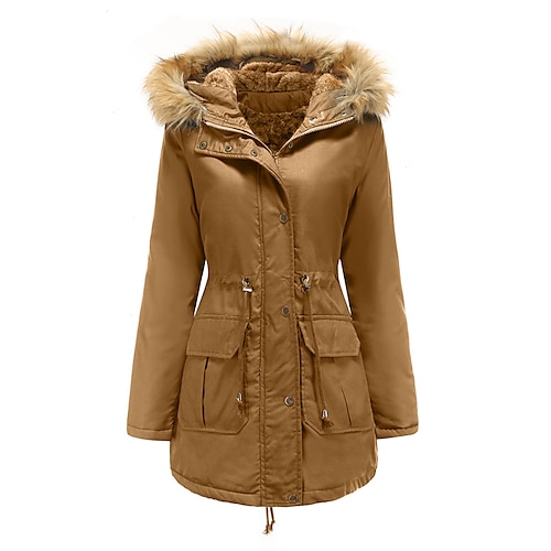 

Women's Winter Jacket Parka Warm Breathable Outdoor Daily Wear Vacation Going out Pocket Drawstring Fur Collar Fleece Lined Zipper Turndown Active Sports Comfortable Street Style Solid Color Regular