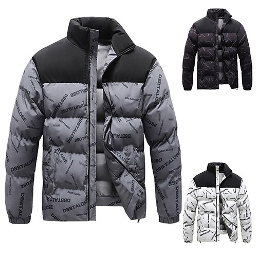 

Men's Puffer Jacket Quilted Jacket Parka Windproof Warm Casual Daily Color Block Outerwear Clothing Apparel Casual Daily Black Gray White