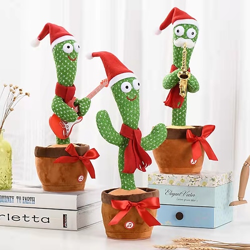 

Dancing Cactus Toy Christmas Style - 120 Songs Singing, Talking, Record & Repeating What You say Electric Cactus, LED Light for Home Decor & Kids Interaction, for Children