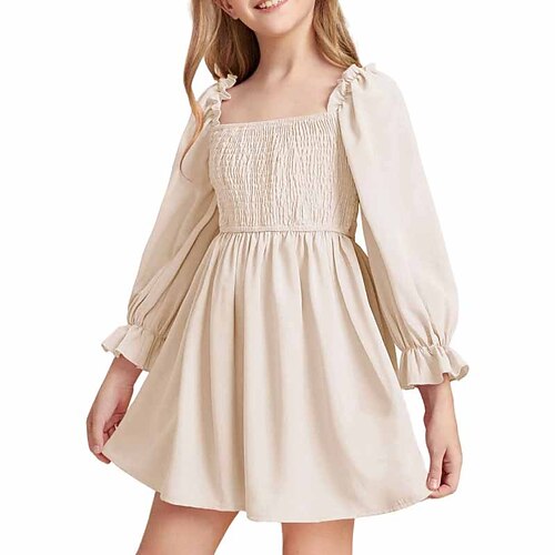 

Kids Girls' Dress Solid Color A Line Dress Dress Casual Cotton Long Sleeve Beautiful Dress 3-12 Years Winter Black Pink Beige / Fall / Sweet