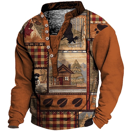 

Men's Sweatshirt Pullover Green Yellow Coffee Standing Collar Tribal Graphic Prints Print Casual Daily Sports 3D Print Streetwear Designer Casual Spring & Fall Clothing Apparel Hoodies Sweatshirts