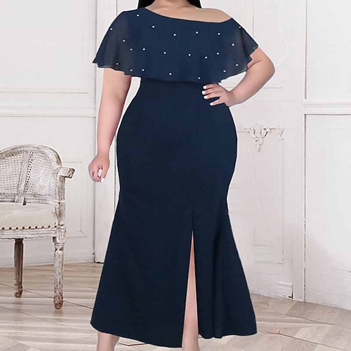 

Women's Plus Size Party Dress Solid Color Crew Neck Short Sleeve Fall Winter Elegant Formal Sexy Maxi long Dress Formal Party Dress
