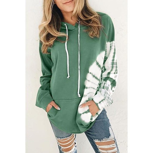 

Women's Hoodie Sweatshirt Pullover Basic Front Pocket Green Blue khaki Tie Dye Street Hoodie Long Sleeve S M L XL 2XL 3XL