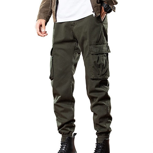 

Men's Cargo Pants Fleece Pants Winter Pants Trousers Multi Pocket Solid Colored Warm Daily Going out Streetwear Chic & Modern Casual Green Grey Micro-elastic