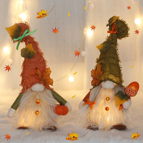 

Fall Thanksgiving Gnomes Plush Toy Christmas Decorations Lights Christmas Ornaments Battery Powered Night Light Party Home Bedroom Table Window Turkey Decorations