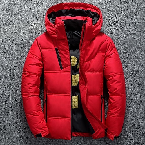 

Men's Winter Coat Down Jacket Zipper Hooded Office & Career Date Casual Daily Outdoor Casual Sports Winter Solid / Plain Color Dark Grey Black Red Gray Puffer Jacket