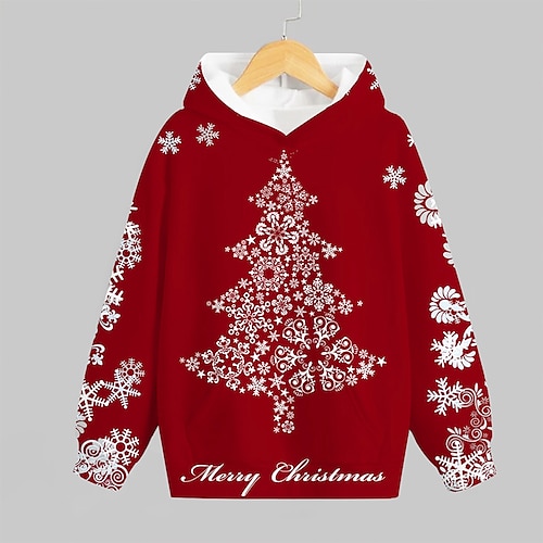 

Kids Boys Ugly Christmas Hoodie Pullover Plaid Letter Christmas Tree Long Sleeve Pocket Children Top Christmas Gifts Hoodie Fashion Adorable Wine Red Winter 7-13 Years