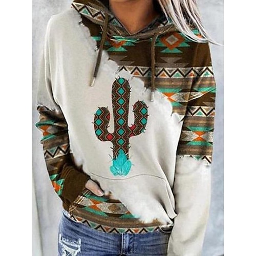 

Women's Hoodie Sweatshirt Pullover Ethnic Front Pocket Green Blue Orange Graphic Floral Casual Hoodie Long Sleeve S M L XL 2XL