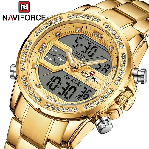 

NAVIFORCE LED Watches Men Top Brand Luxury Stainless Steel Sports Male Clock Digital Quartz Military Man Wristwatch 9190