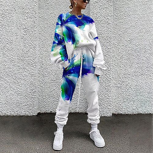 

Women's Sweatshirt Tracksuit Pants Sets Active Basic Green Blue Sport Casual Daily Floral Tie Dye Drawstring Print Crew Neck S M L XL 2XL