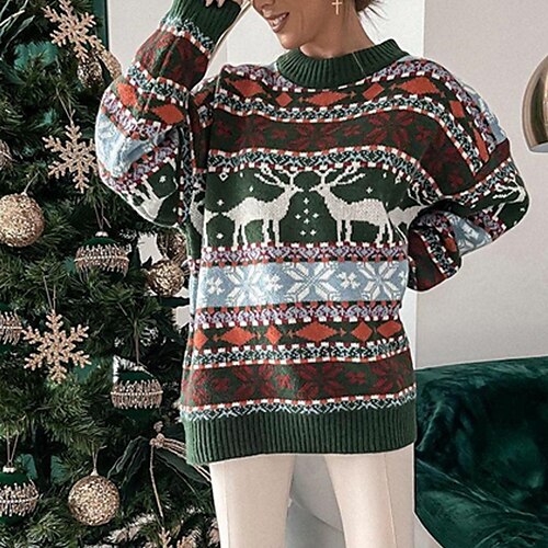 

Women's Ugly Christmas Sweater Pullover Sweater Jumper Crochet Knit Knitted Animal Crew Neck Stylish Casual Outdoor Christmas Winter Fall Green Brown S M L / Long Sleeve / Weekend / Holiday