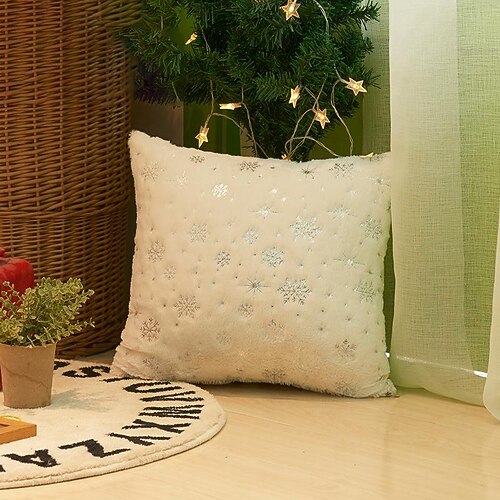 

Christmas Snowflake Plush Pillow Cover Silver Sofa Pillow Case Without Core Home