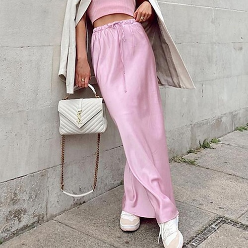

Women's Skirt Work Skirts Maxi Satin Hermosa Pink khaki Skirts Fashion Office / Career Daily S M L