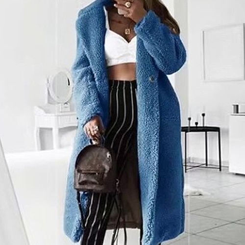

Women's Sherpa jacket Fleece Jacket Teddy Coat Warm Breathable Outdoor Daily Wear Vacation Going out Pocket Open Front Turndown Chic & Modern Comfortable Street Style Plush Solid Color Regular Fit