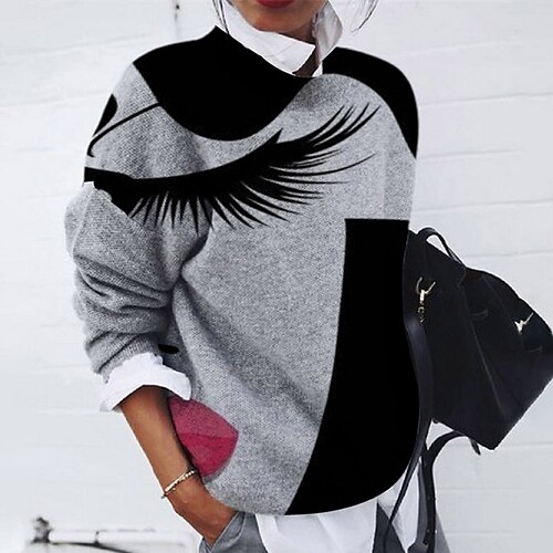 

Women's Pullover Sweater jumper Jumper Ribbed Knit Knitted Abstract Crew Neck Stylish Casual Outdoor Daily Winter Fall Gray S M L / Long Sleeve / Regular Fit / Going out