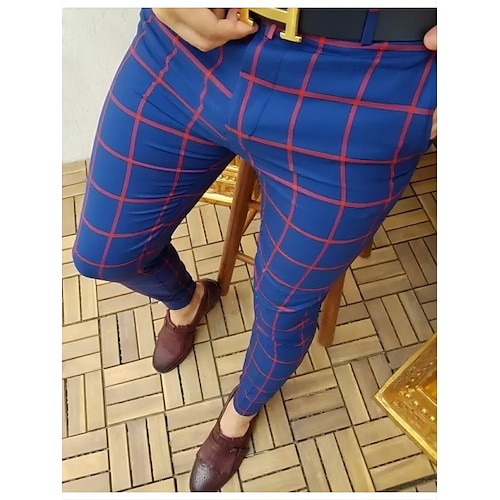 

Men's Chinos Jogger Pants Plaid Dress Pants Chino Pants Print Lattice Full Length Casual Daily Casual Trousers Navy Blue Micro-elastic