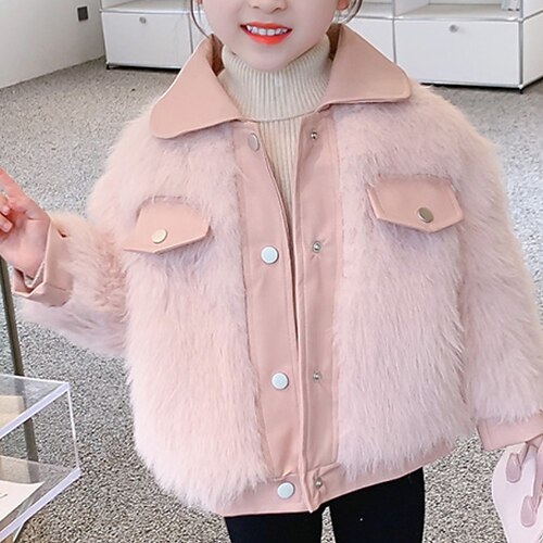 

Toddler Girls' Faux Fur Coat Solid Color Active Formal Coat Outerwear 7-13 Years Winter Pink