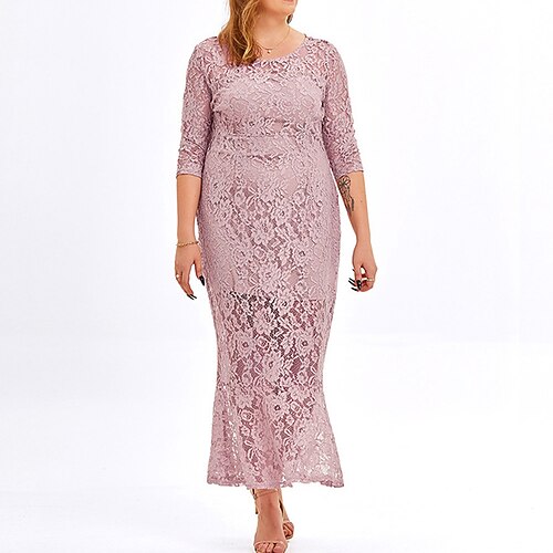 

Women's Plus Size Party Dress Solid Color Crew Neck 3/4 Length Sleeve Winter Fall Elegant Formal Sexy Maxi long Dress Formal Party Dress / Sheath Dress / Lace Dress