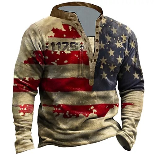 

Men's Sweatshirt Pullover Brown Standing Collar Graphic Prints National Flag Zipper Print Daily Sports Holiday 3D Print Basic Streetwear Designer Spring & Fall Clothing Apparel Hoodies Sweatshirts