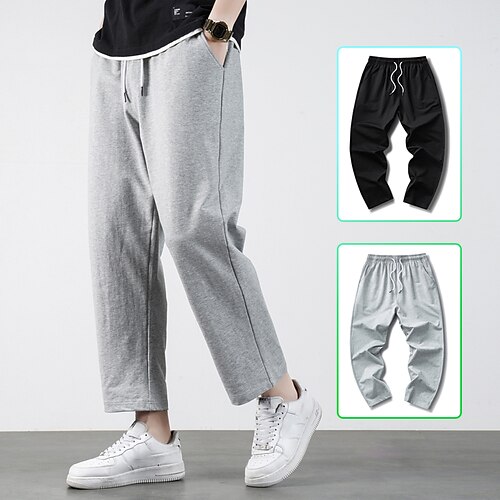 

Men's Sweatpants Trousers Drawstring Elastic Waist Straight Leg Solid Color Comfort Breathable Casual Daily Streetwear Cotton Blend Sports Fashion Grey Black Micro-elastic