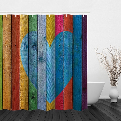 

Shower Curtain with Hooks for Bathroom,Colorful Painted Wood Shower Curtain Plank Rustic Farmhouse Wooden Vintage Barn Door Bathroom Decor Set Polyester Waterproof 12 Pack Plastic Hooks