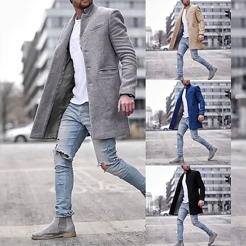 

Men's Winter Coat Overcoat Trench Coat Short Coat Overcoat Work Business Winter Polyester Warm Outerwear Clothing Apparel Solid Colored Classic Style Notch lapel collar