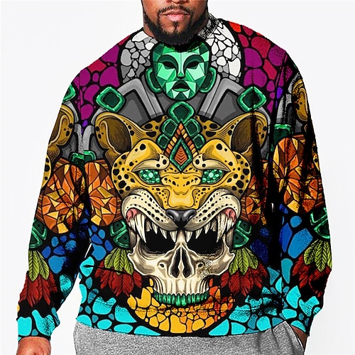 

Men's Plus Size Pullover Sweatshirt Big and Tall Graphic Crew Neck Long Sleeve Spring & Fall Basic Fashion Streetwear Comfortable Casual Sports Tops