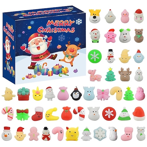 

48PCS Christmas Pinch Music DIY Santa Elk Snowman TPR Dumpling Decompression Toy Set Children Gift Stress Relief Toys