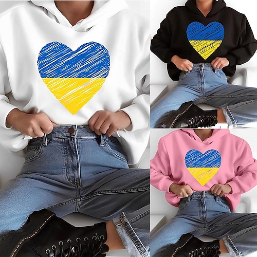 

Women's Hoodie Color Block Heart Basic Hooded Raglan Sleeves Standard Winter Pink White Black