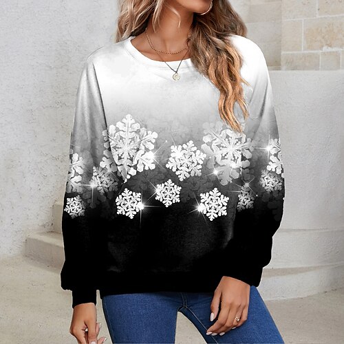 

Women's Sweatshirt Pullover Streetwear Green Blue Purple Snowflake Christmas Round Neck Long Sleeve S M L XL 2XL 3XL