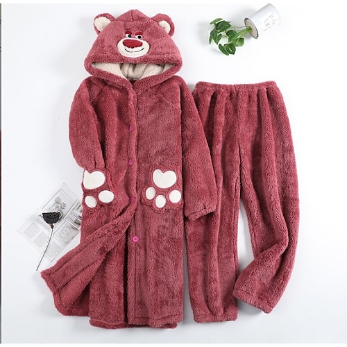 

Adults' Hoodie Bathrobe Wearable Blanket Hoodie Bear Print Onesie Pajamas Flannel Cosplay For Men and Women Christmas Animal Sleepwear Cartoon Festival / Holiday Costumes