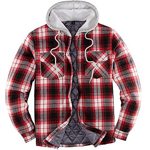 

Men's Puffer Jacket Winter Jacket Quilted Jacket Shirt Jacket Winter Coat Warm Casual Plaid / Check Outerwear Clothing Apparel Green Blue Black White