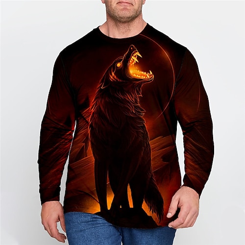 

Men's Plus Size T shirt Tee Big and Tall Animal Crew Neck Long Sleeve Spring Fall Basic Sports Designer Breathable Outdoor Street Tops